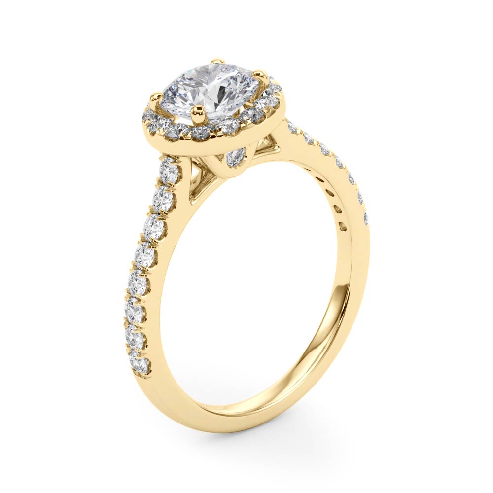 14K gold engagement ring halo round 3.3 dwt - 42 +1 diamonds - 2 1/3 ct tw - SI1-SI2, G-H