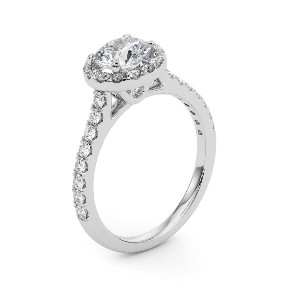 14K gold engagement ring halo round 3.3 dwt - 42 +1 diamonds - 2 1/3 ct tw - SI1-SI2, G-H