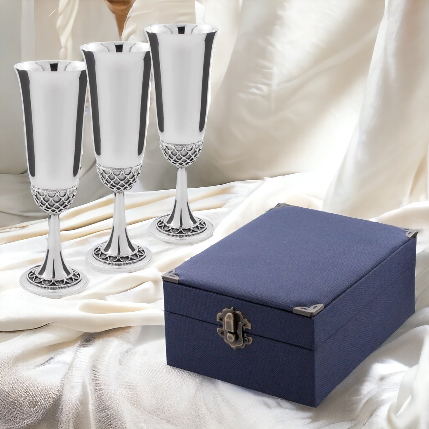 Elegance Acorn: Luxury Silver Stemmed Shot Glass, Set of 2 or 3 in a Gift Box