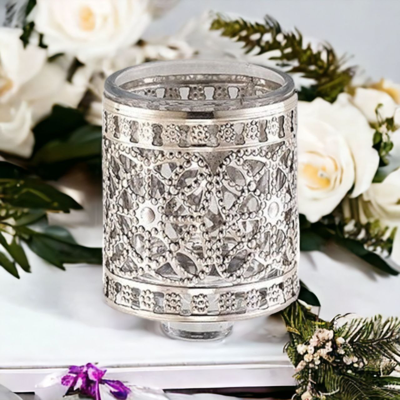 Silver Candle Holder with High Grid Verona