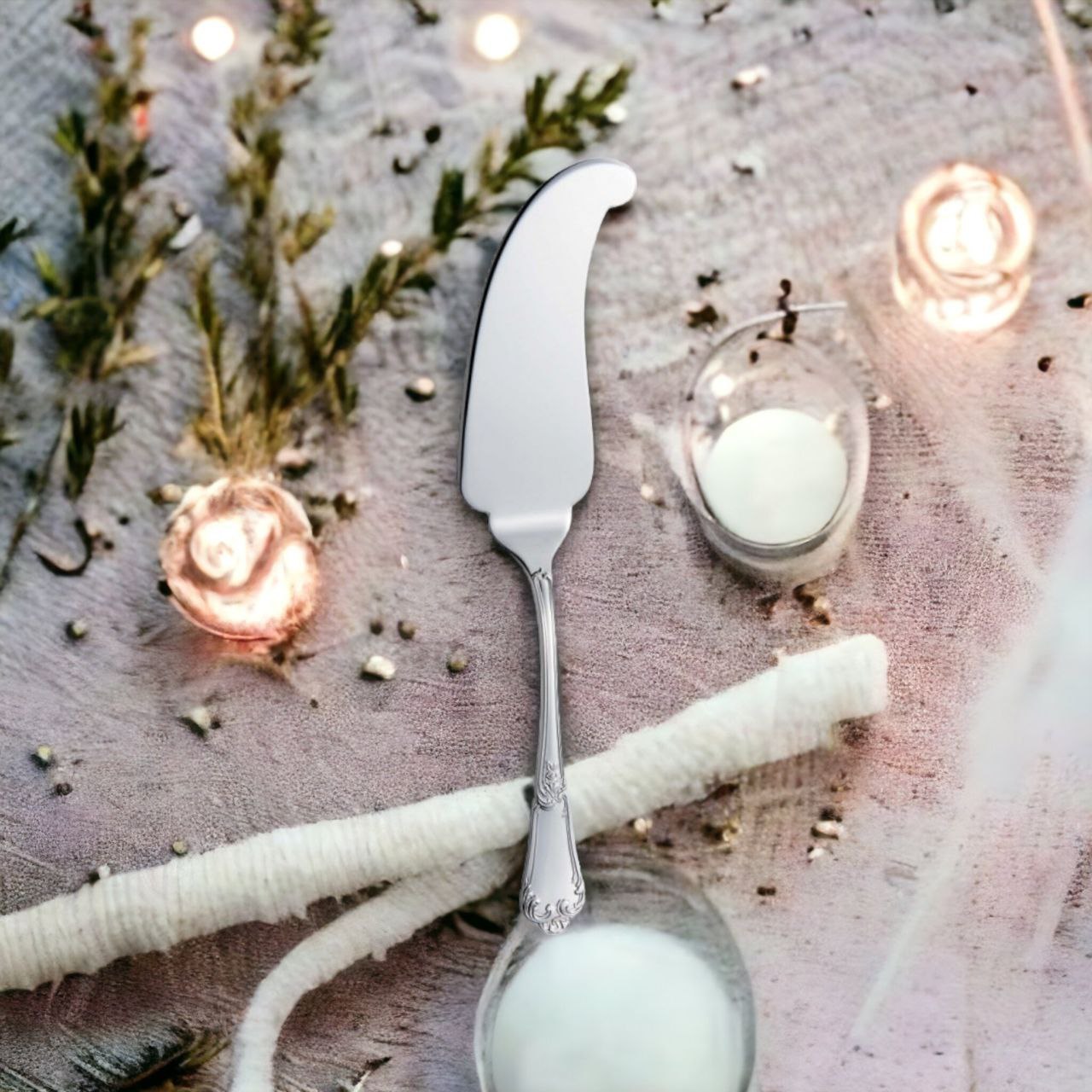 Silver Cake Knife Floral design