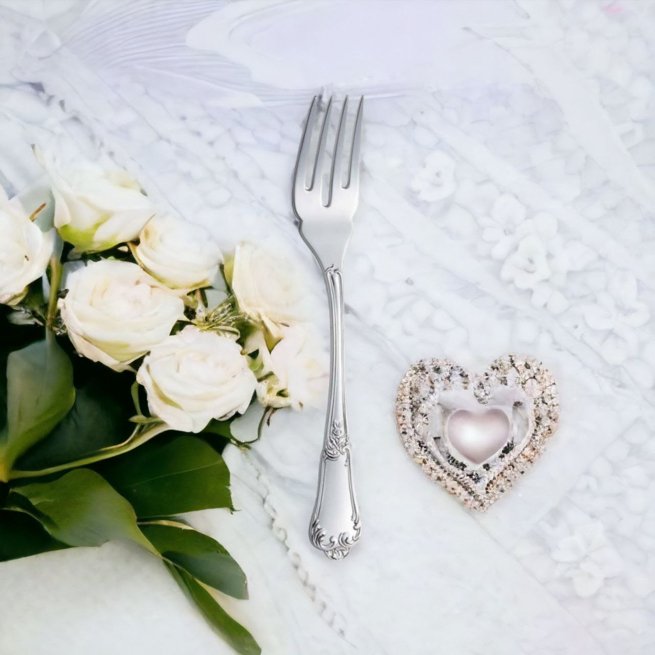 Silver Fish Fork Floral design