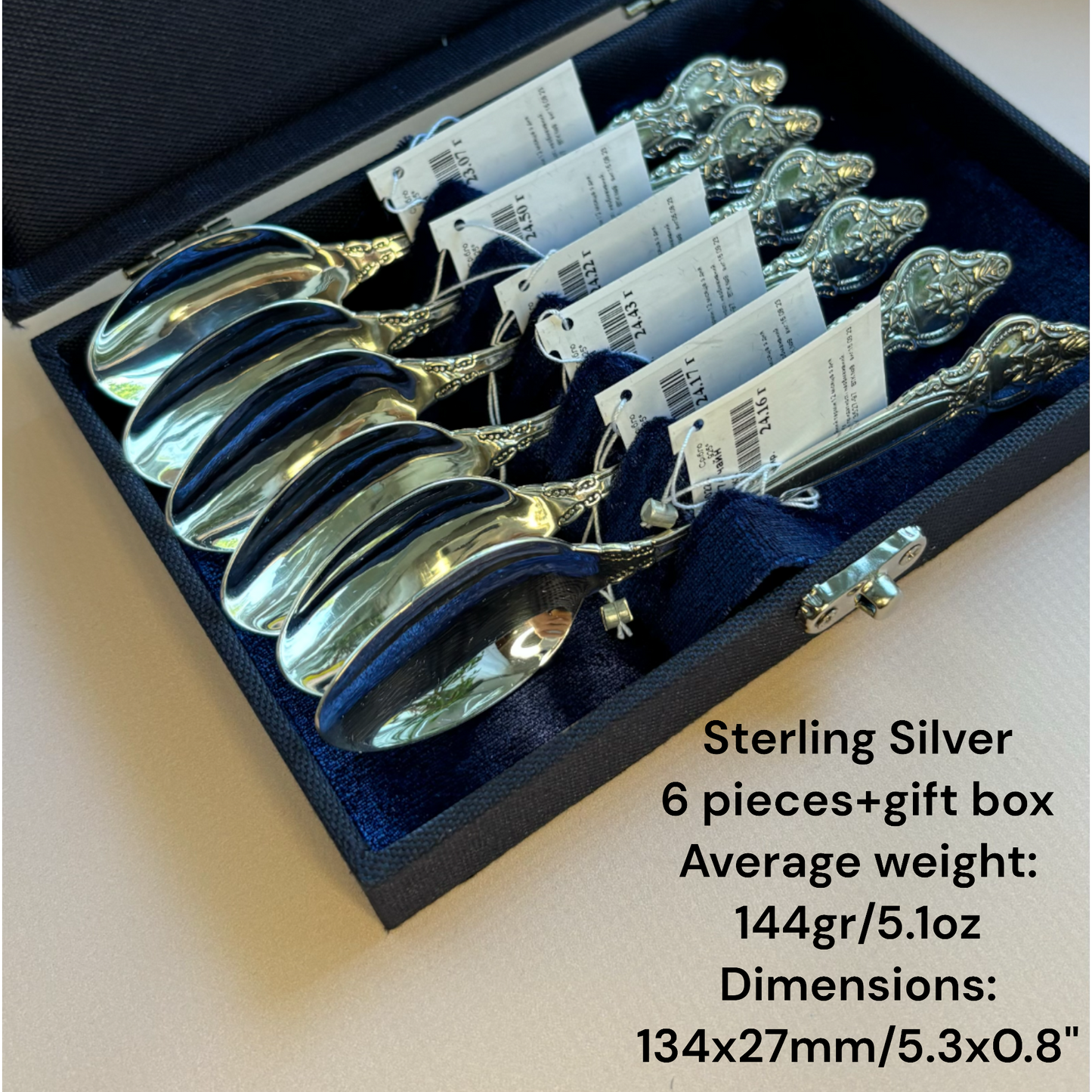 Handcrafted 925 Sterling Silver Rosette Tea Spoon Set for 6 - Timeless Elegance - Memorable Gift