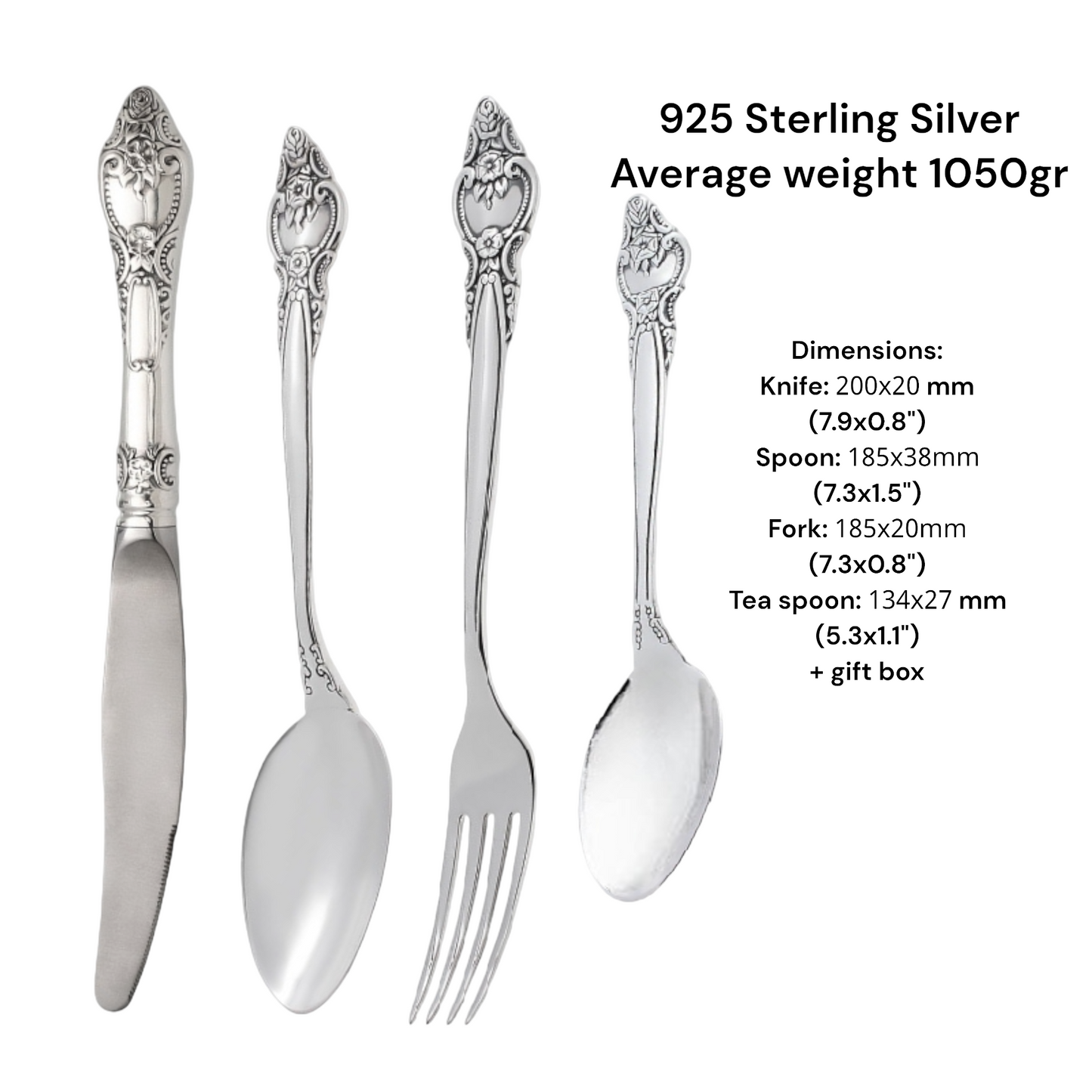 Silver Set Rosette (spoon, fork, knife, tea spoon) 24 pcs for 6 person