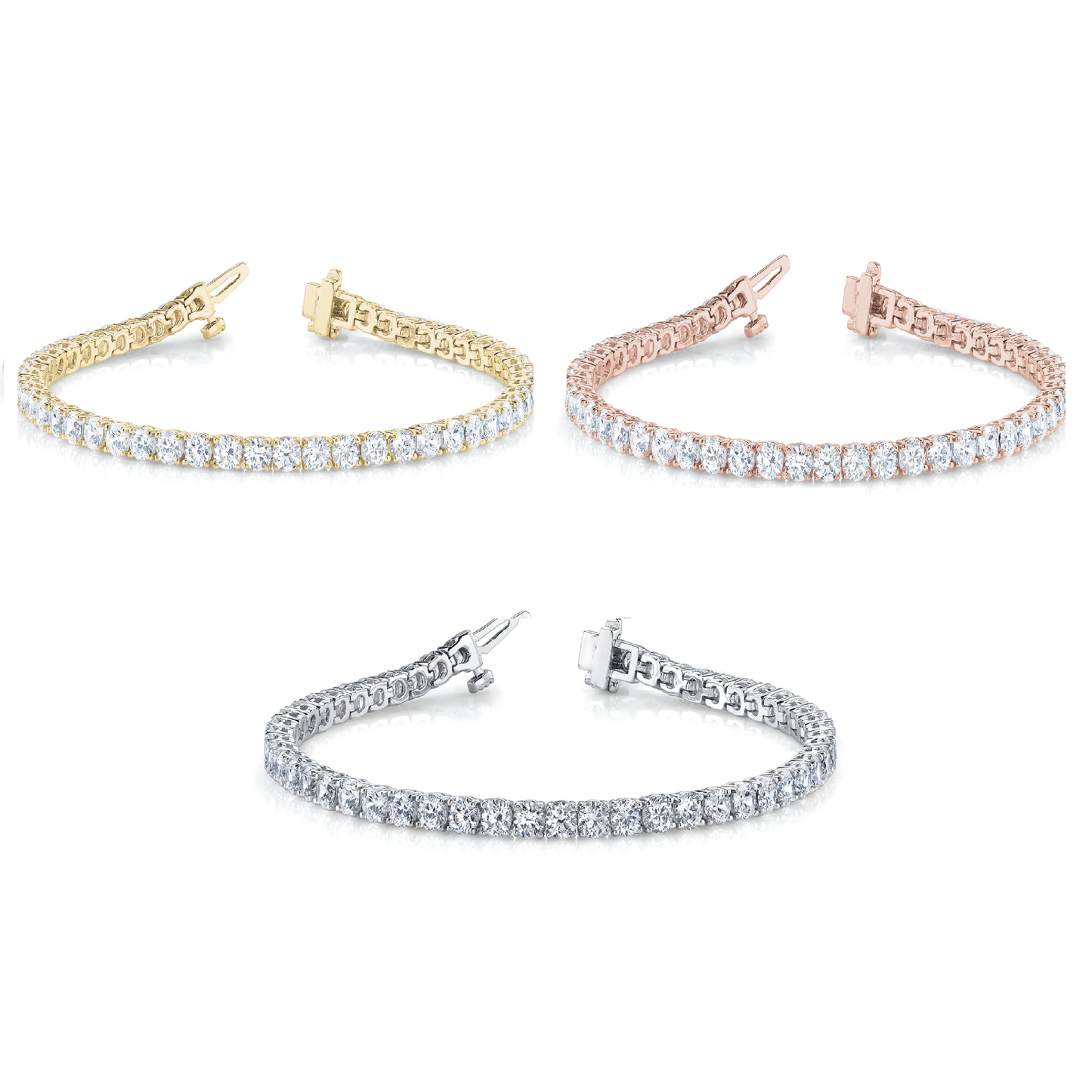 Bracelet in line prong set 4.5 dwt - 14K gold - diamond 3ct tw - I1, H-I