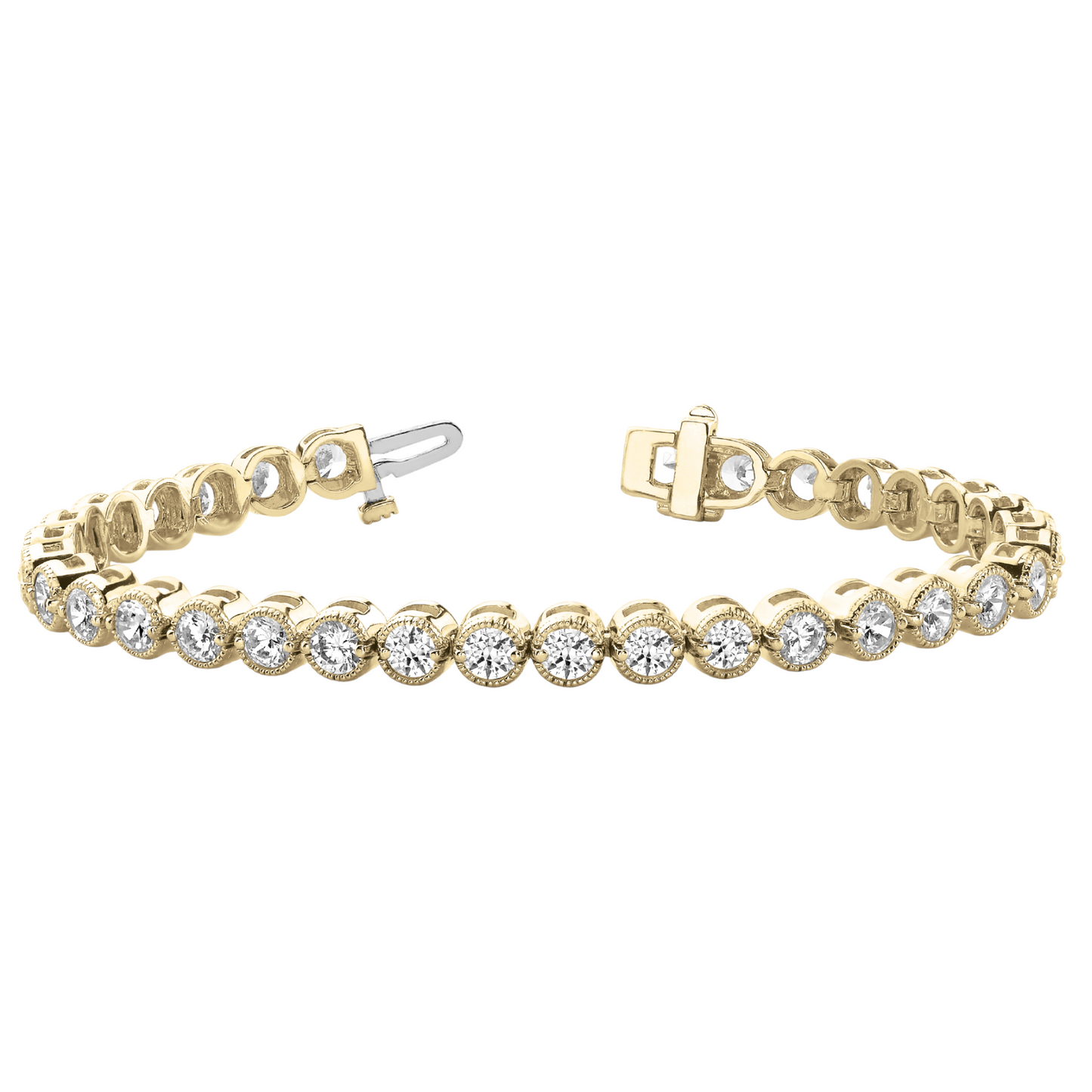 Bracelet in line prong set 5.01 dwt - 14K gold - diamond 1 ct (1.5 mm) tw  - I1, H-I