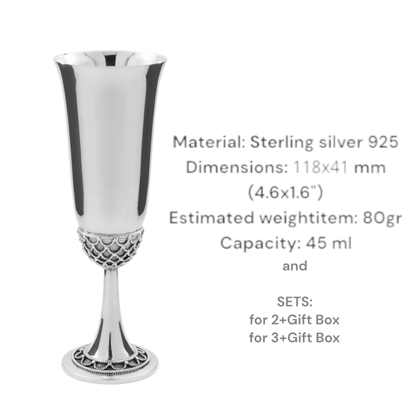 Elegance Acorn: Luxury Silver Stemmed Shot Glass, Set of 2 or 3 in a Gift Box