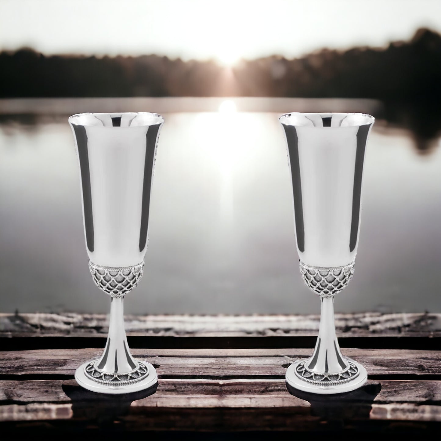 Elegance Acorn: Luxury Silver Stemmed Shot Glass, Set of 2 or 3 in a Gift Box