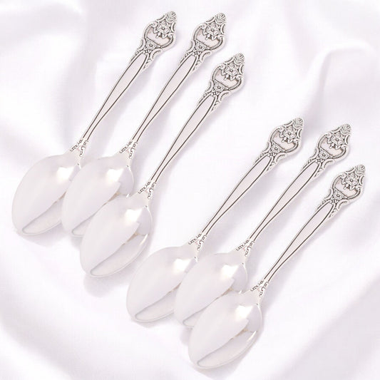 Handcrafted 925 Sterling Silver Rosette Tea Spoon Set for 6 - Timeless Elegance - Memorable Gift