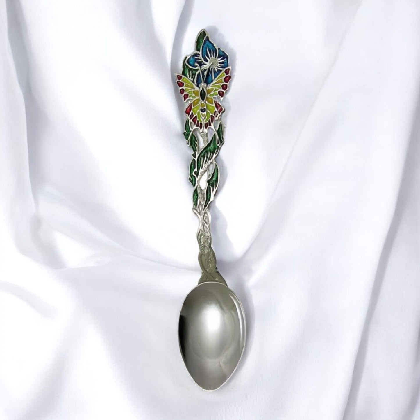 Elegant Handcrafted Sterling Silver Spoon with Enamel Butterfly Handle – Luxury Gift Boxed Collectible