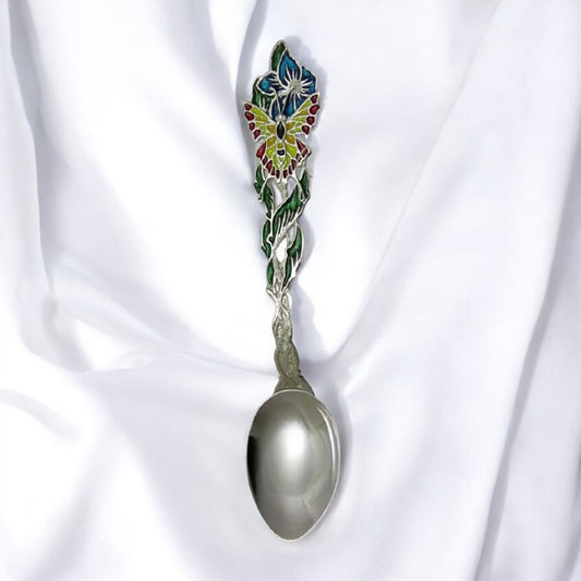 Elegant Handcrafted Sterling Silver Spoon with Enamel Butterfly Handle – Luxury Gift Boxed Collectible