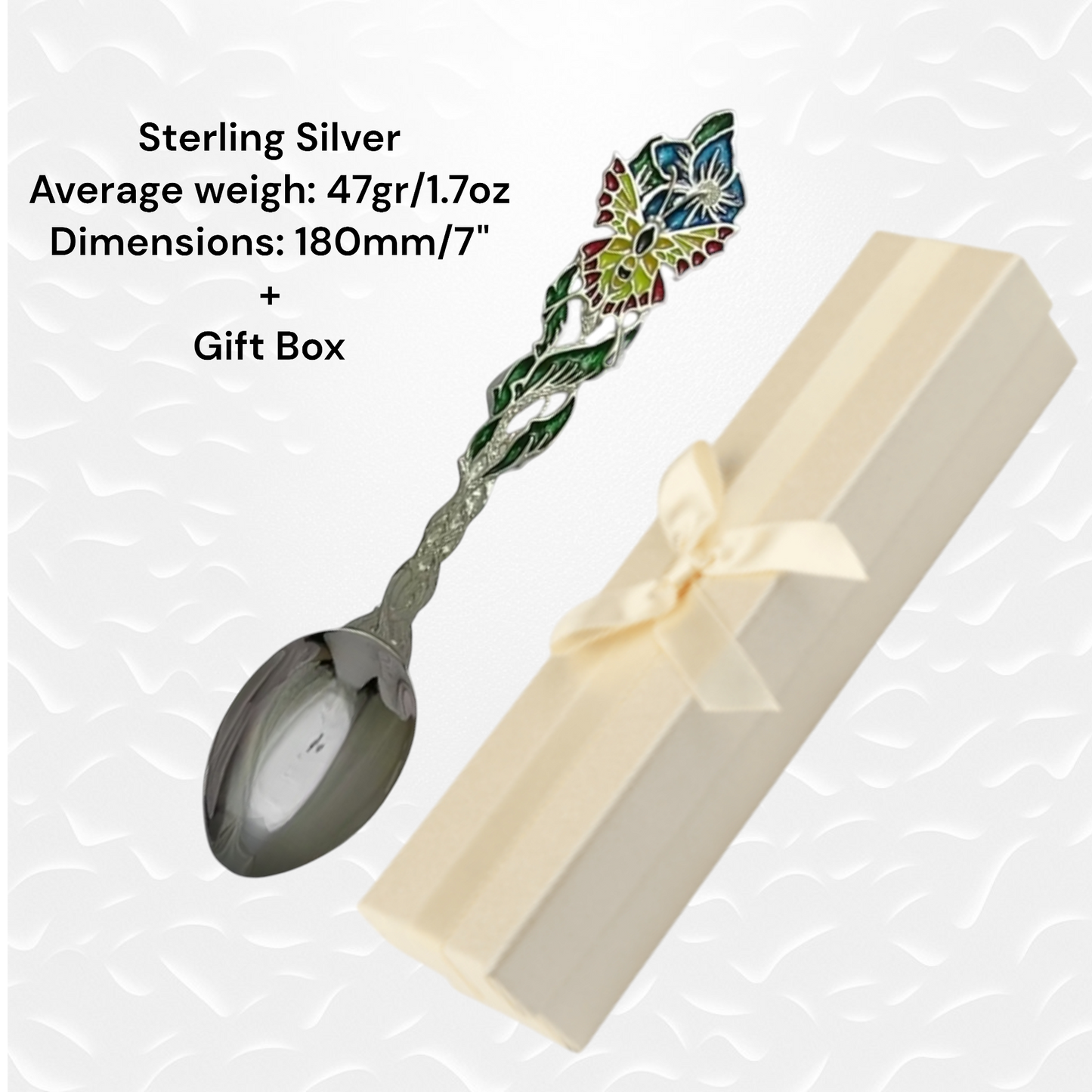 Elegant Handcrafted Sterling Silver Spoon with Enamel Butterfly Handle – Luxury Gift Boxed Collectible