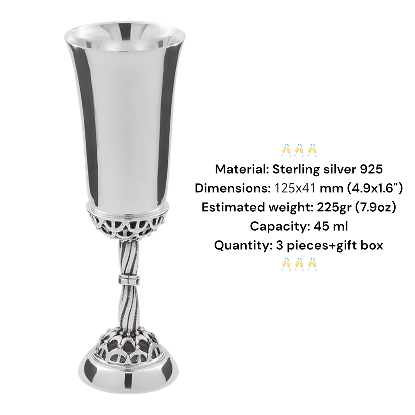 Sterling Silver Short Glasses Gift Set for 3 Person in a Gift Box