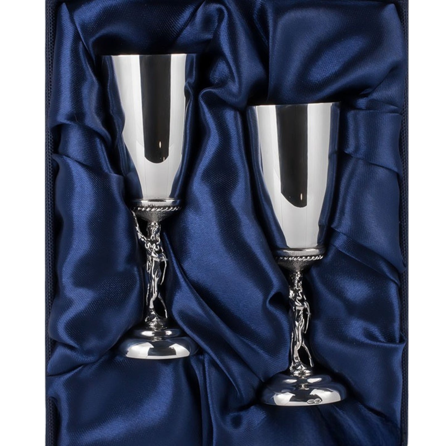 Sterling Silver Short Glasses Gift Set with a Girl Shape Stem for 2 Person in a Gift Box