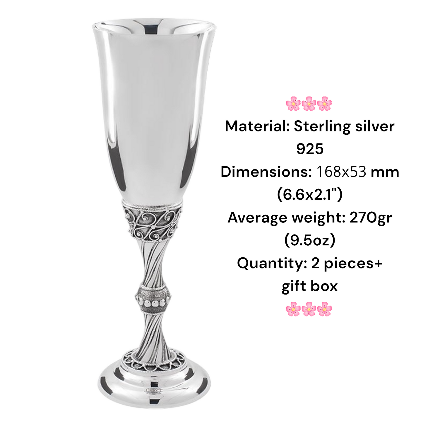 Sterling Silver Wine Glasses Gift Set for 2 Person in a Charming Gift Box