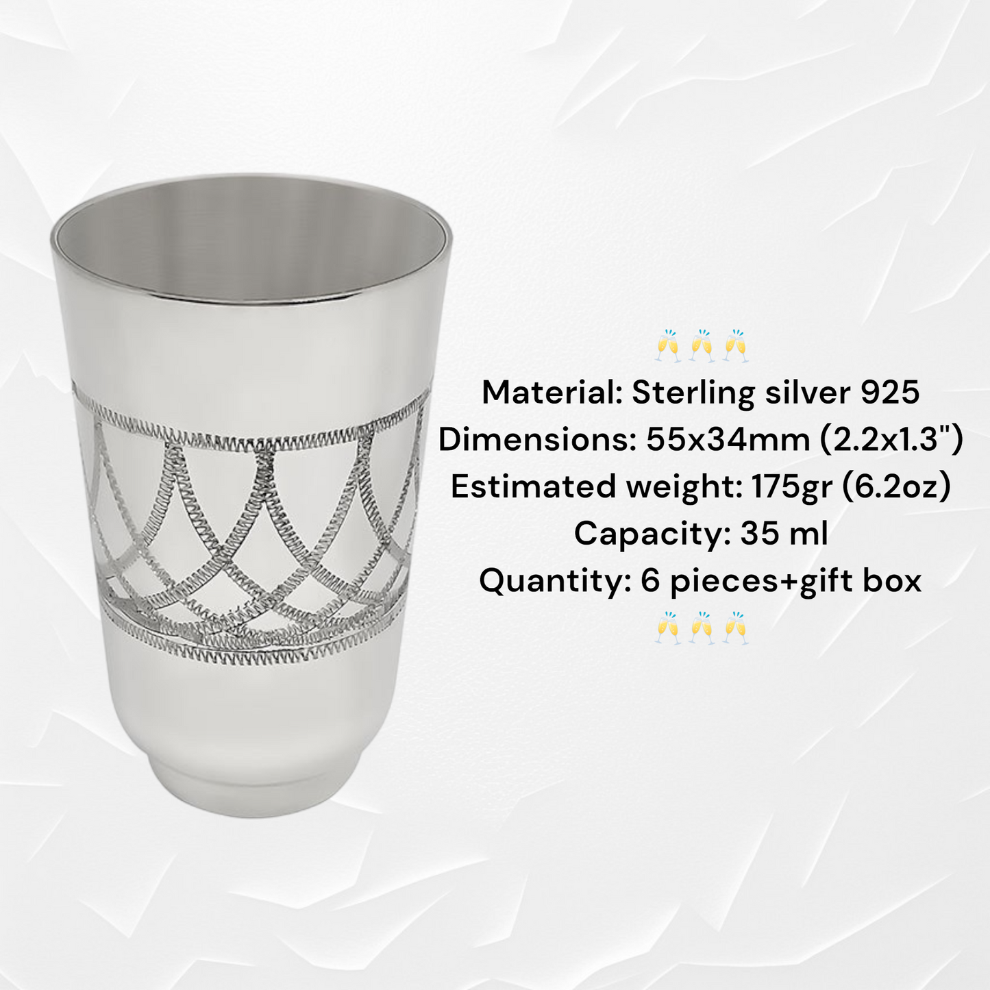 Sterling Silver Stack Glasses Gift Set for 6 Person in a Gift Box