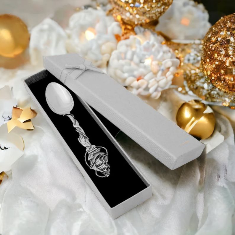 925 sterling silver baby spoon boat design 13.7х2.9cm (5.4x0.11in)