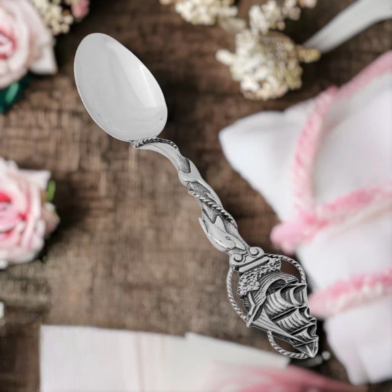 925 sterling silver baby spoon boat design 13.7х2.9cm (5.4x0.11in)