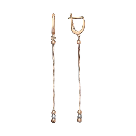 Chain and Beads Earrings 14K Rose Gold with English Lock