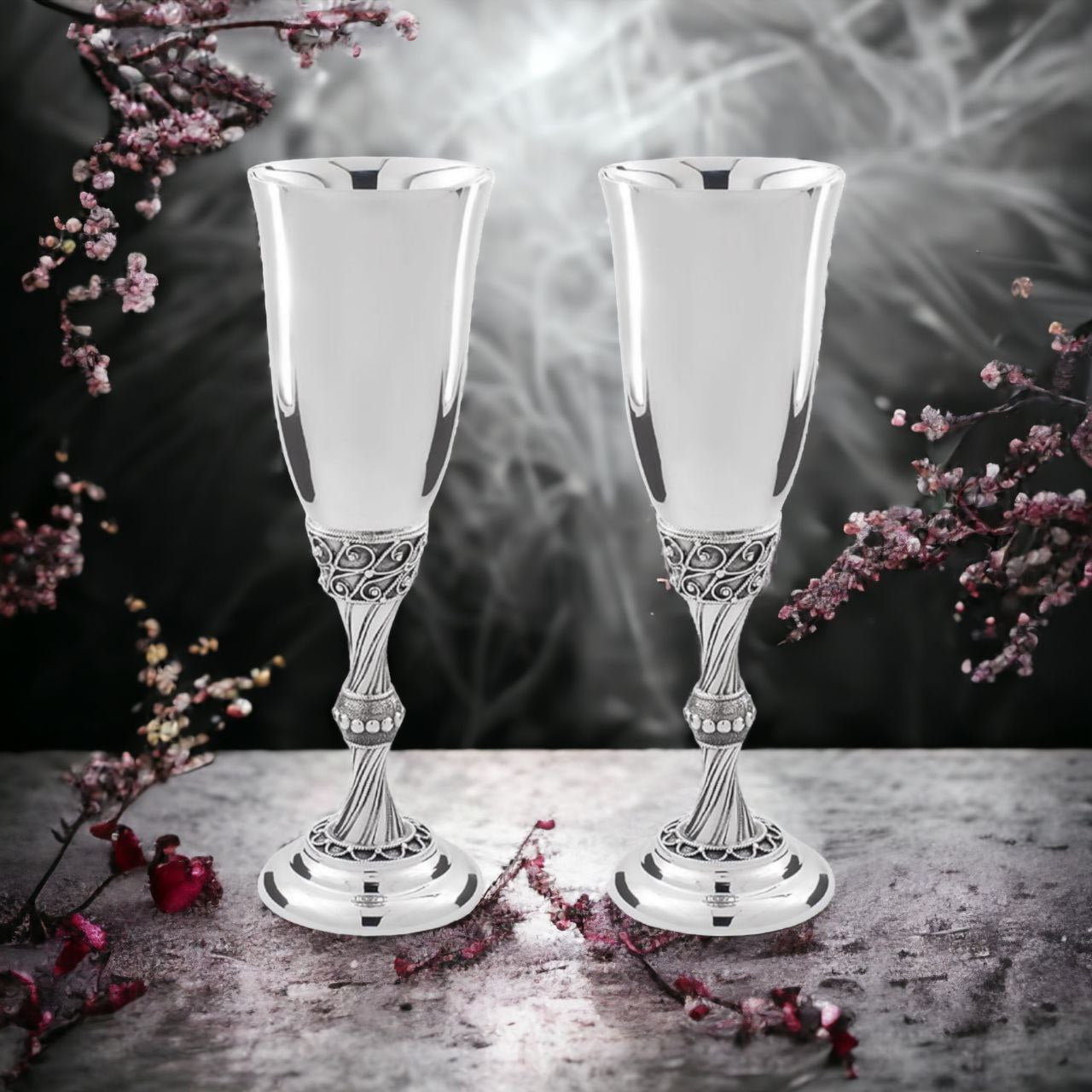 Sterling Silver Wine Glasses Gift Set for 2 Person in a Charming Gift Box