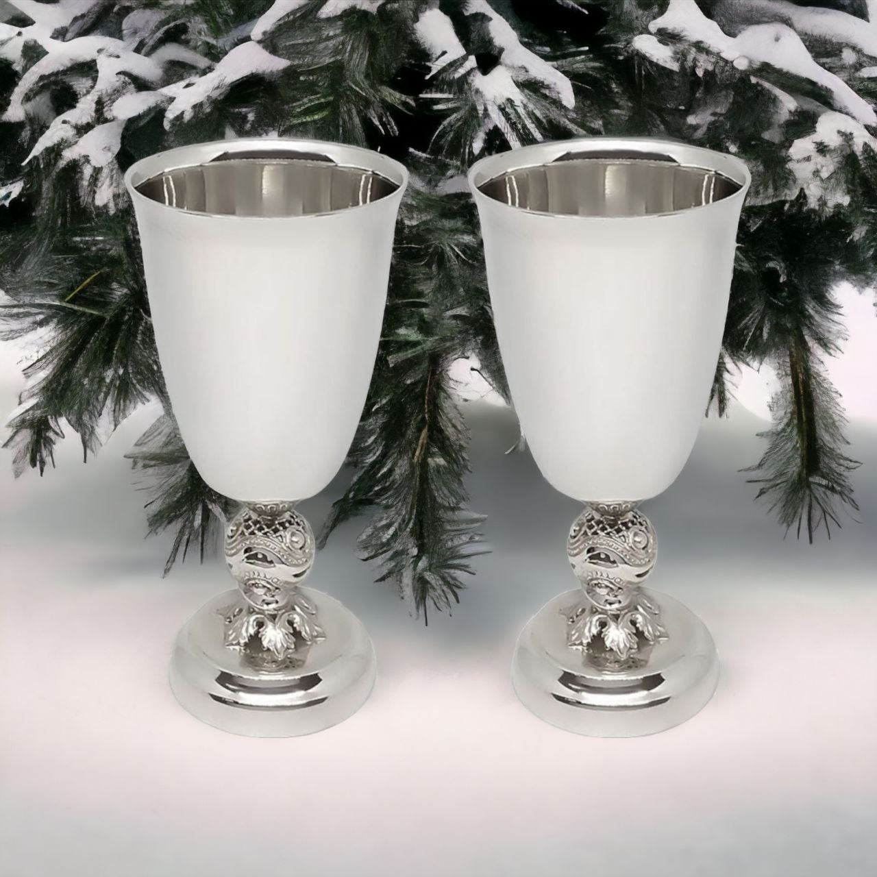 Sterling Silver Stemmed Short Glasses Gift Set for 2 Person in a Charming Gift Box