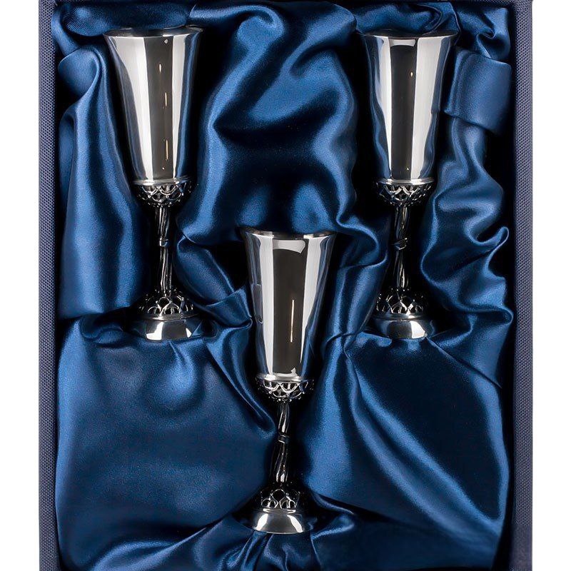 Sterling Silver Short Glasses Gift Set for 3 Person in a Gift Box