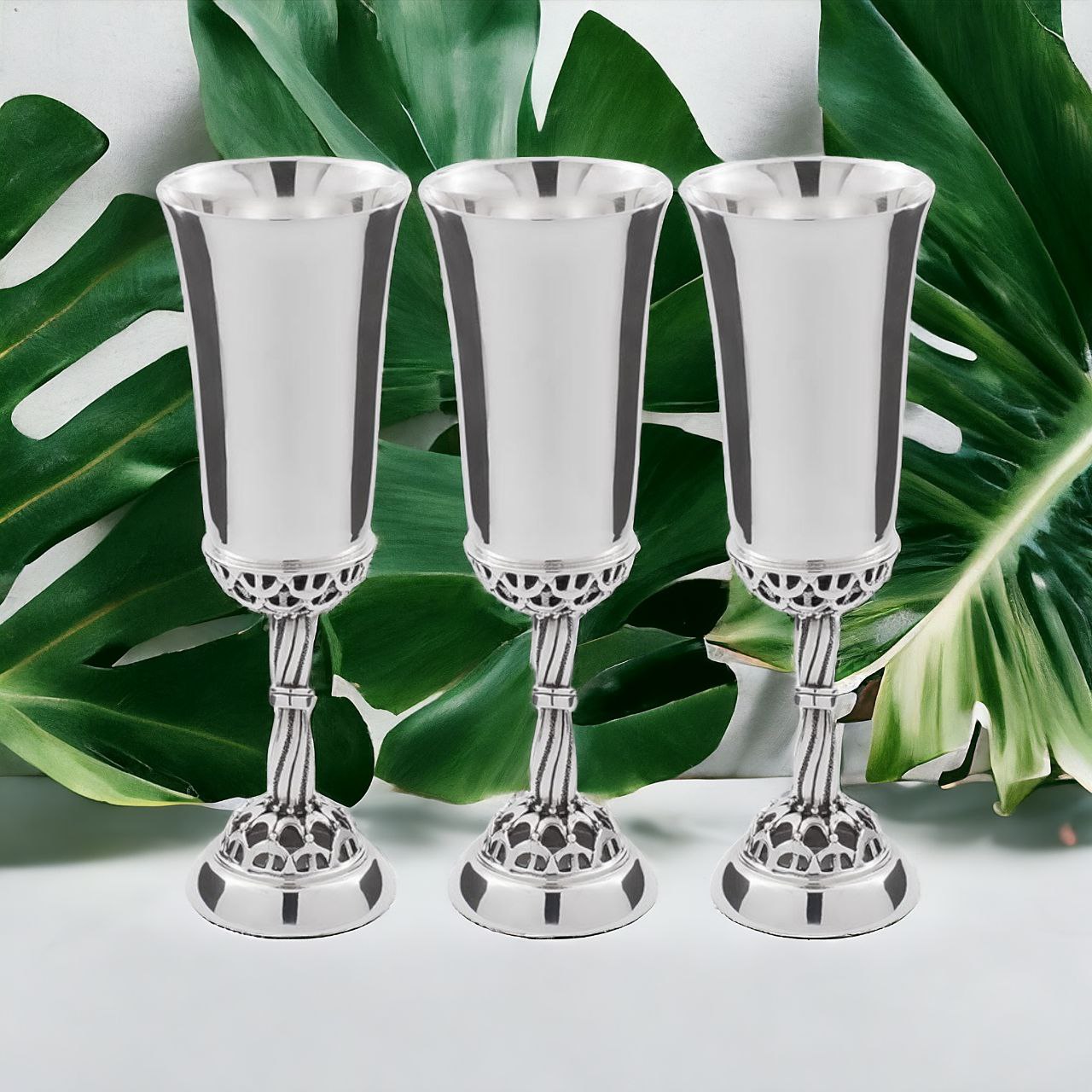 Sterling Silver Short Glasses Gift Set for 3 Person in a Gift Box