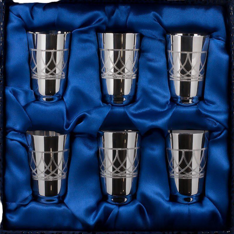 Sterling Silver Stack Glasses Gift Set for 6 Person in a Gift Box