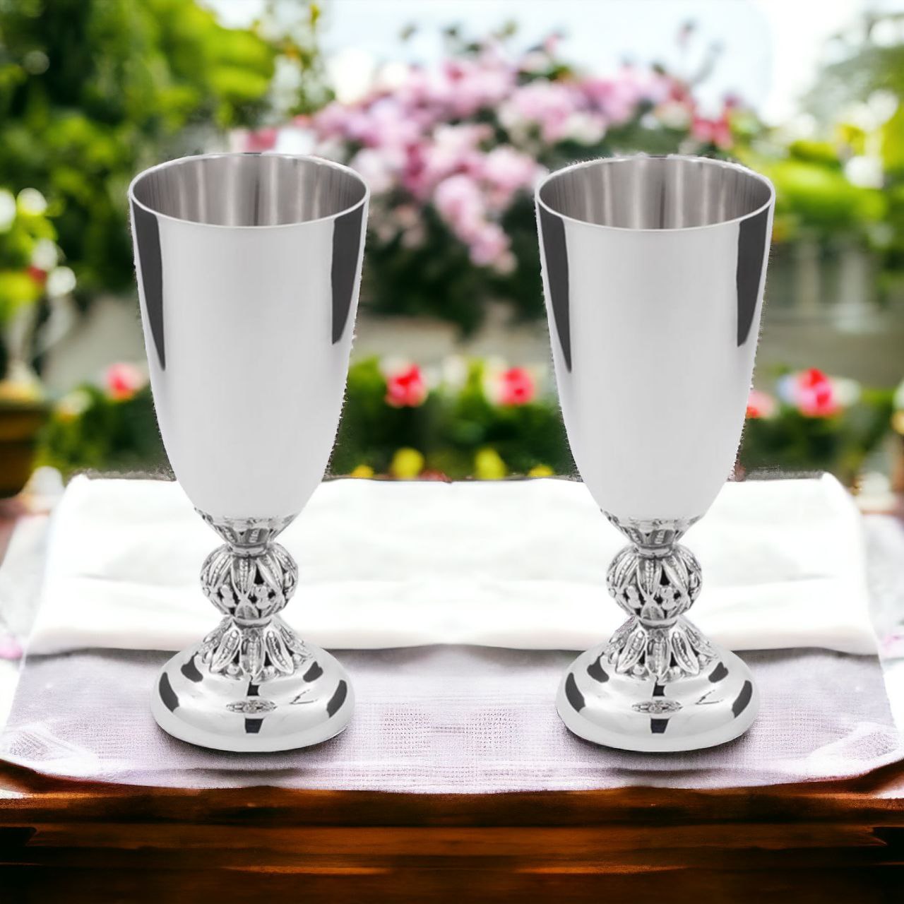 Sterling silver short glass, set gift of 2 or 6, vintage barware stemmed drinking cups, custom engraved goblets in a charming gift box.