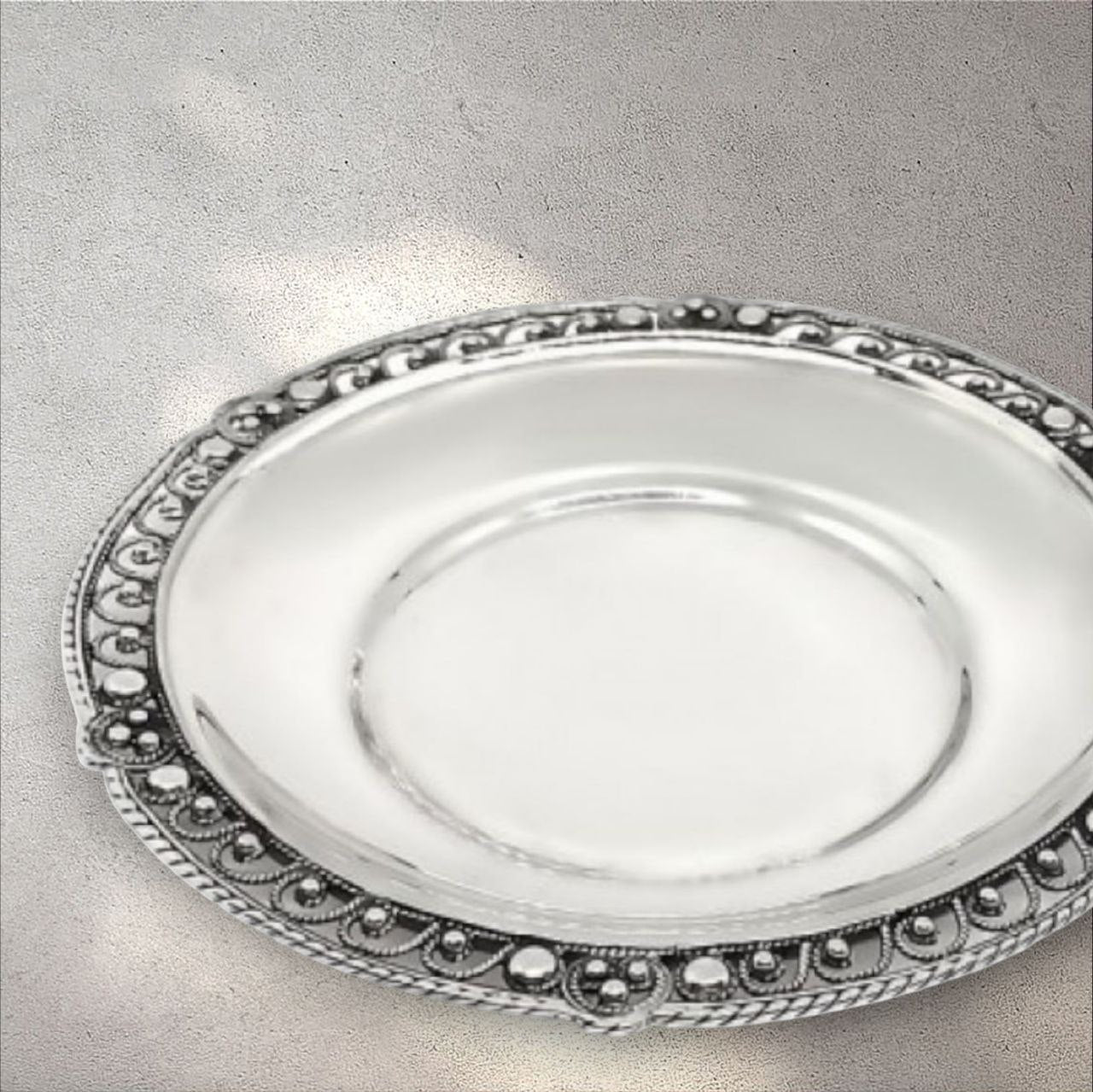 Elegant 925 Sterling Silver Saucer with Intricate Openwork Edges