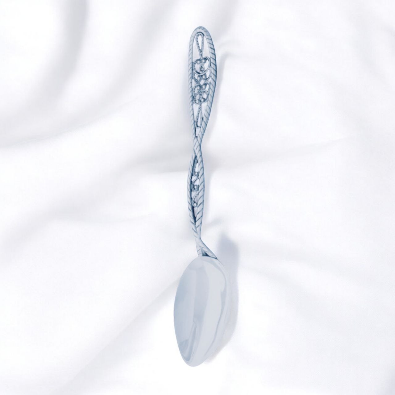 Handcrafted Sterling Silver Tea Spoon with Intricate Vintage Handle - Elegant Artisanal Silverware