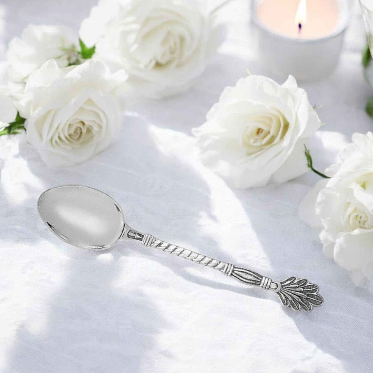 Luxury Sterling Silver Tea Spoon with Peacock Tail Handle – Elegant Artisan Design, Perfect Gift for Tea Enthusiasts