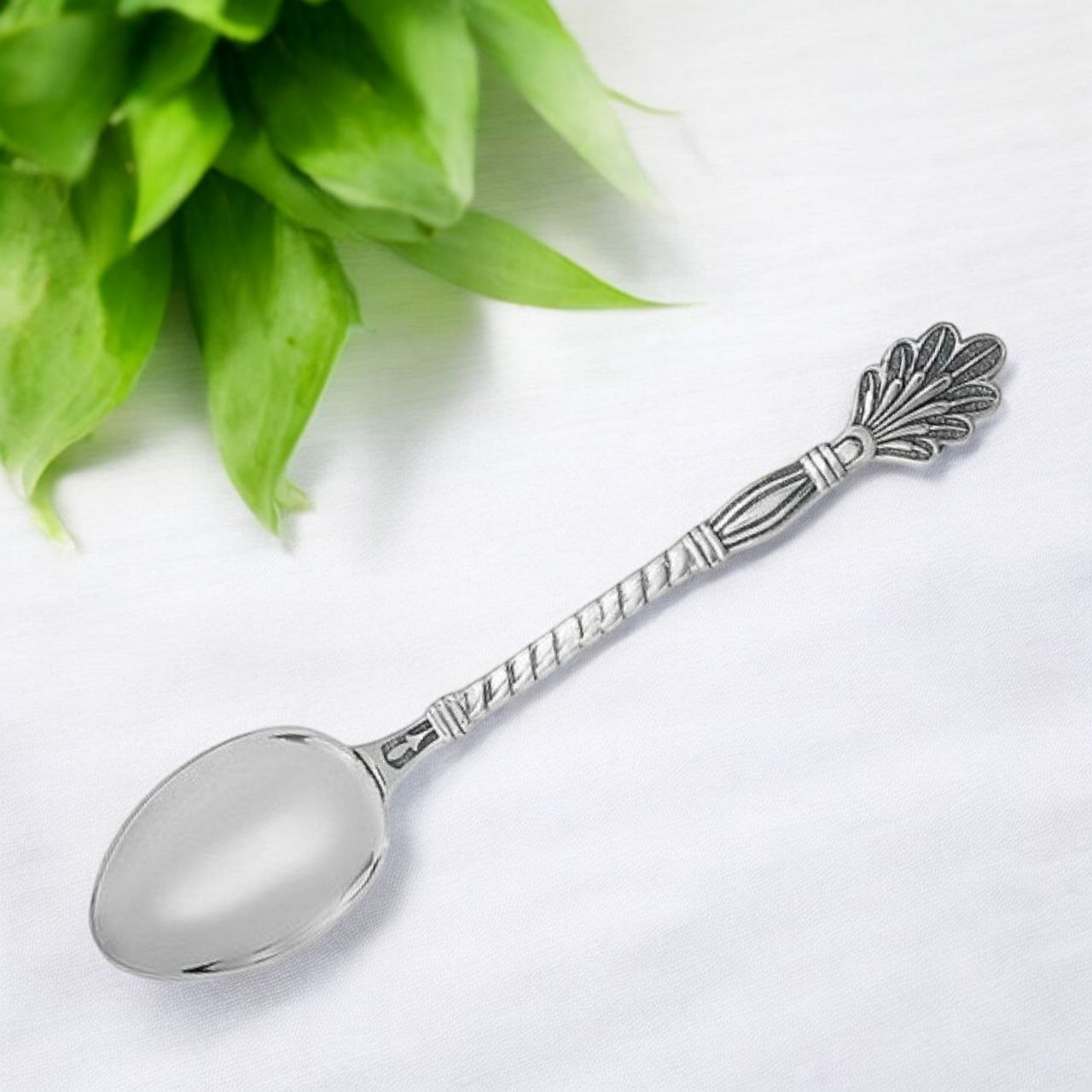 Luxury Sterling Silver Tea Spoon with Peacock Tail Handle – Elegant Artisan Design, Perfect Gift for Tea Enthusiasts