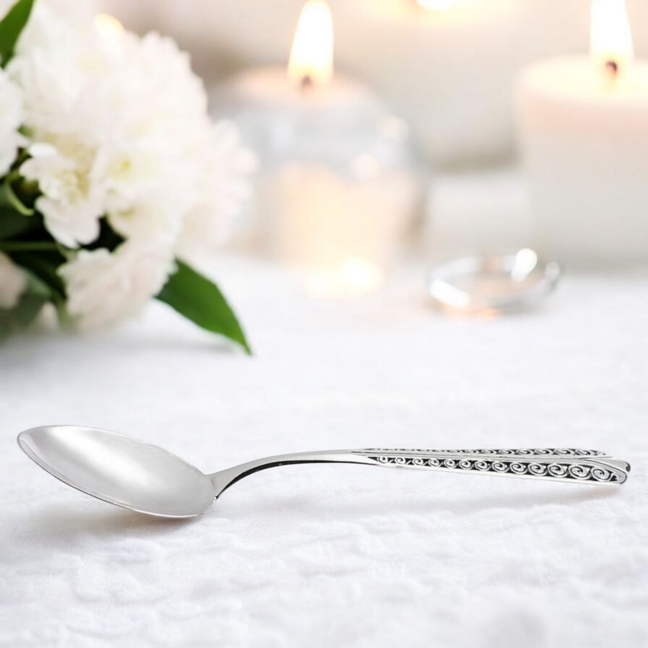 Handcrafted Sterling Silver Spoon with Patterned Handle – Luxury Gift for Collectors and Fine Dining Enthusiasts