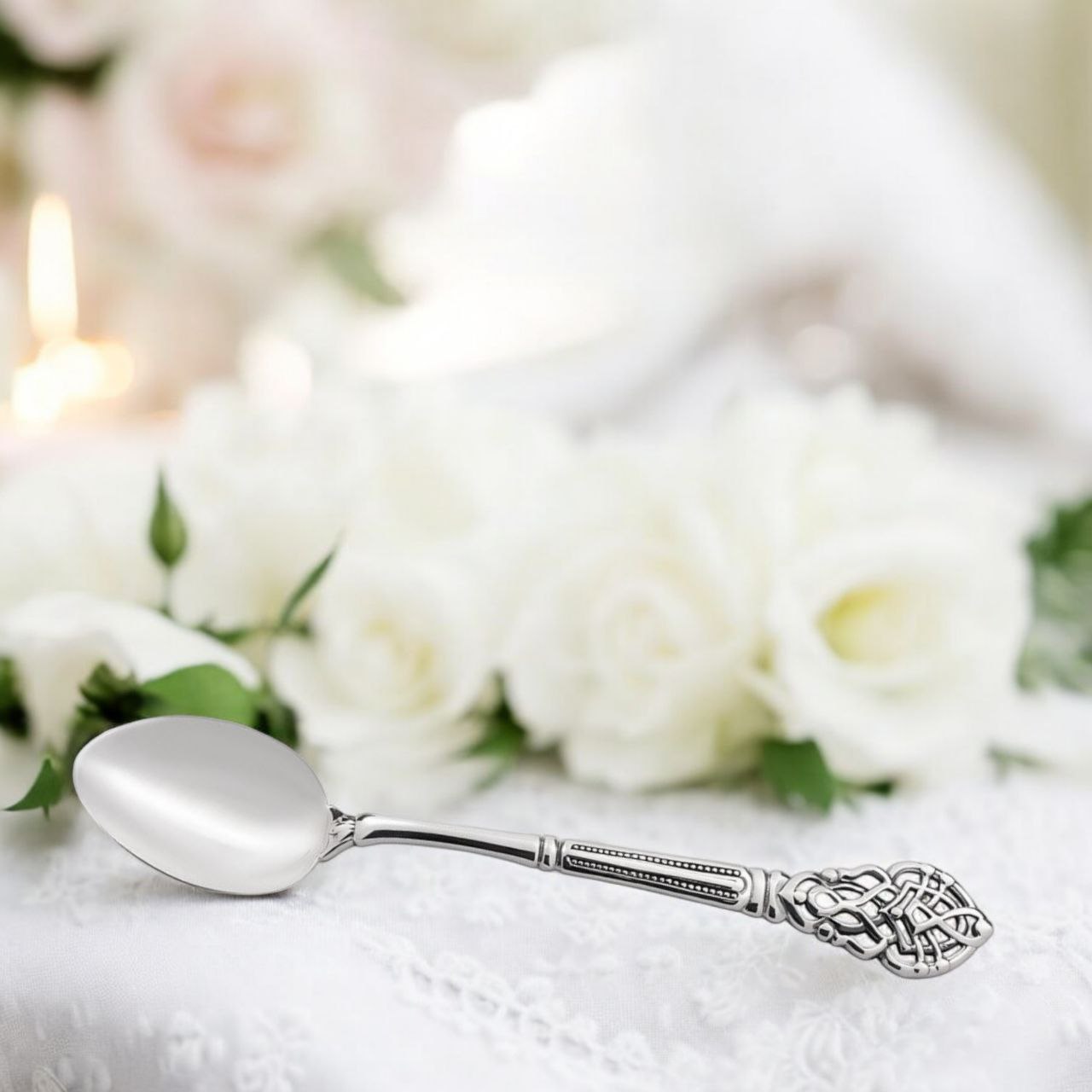 Handmade Sterling Silver Spoon with Ornate Filigree - Luxury Silverware Gift - Elegant Vintage-Inspired Flatware for Fine Dining & Collecting