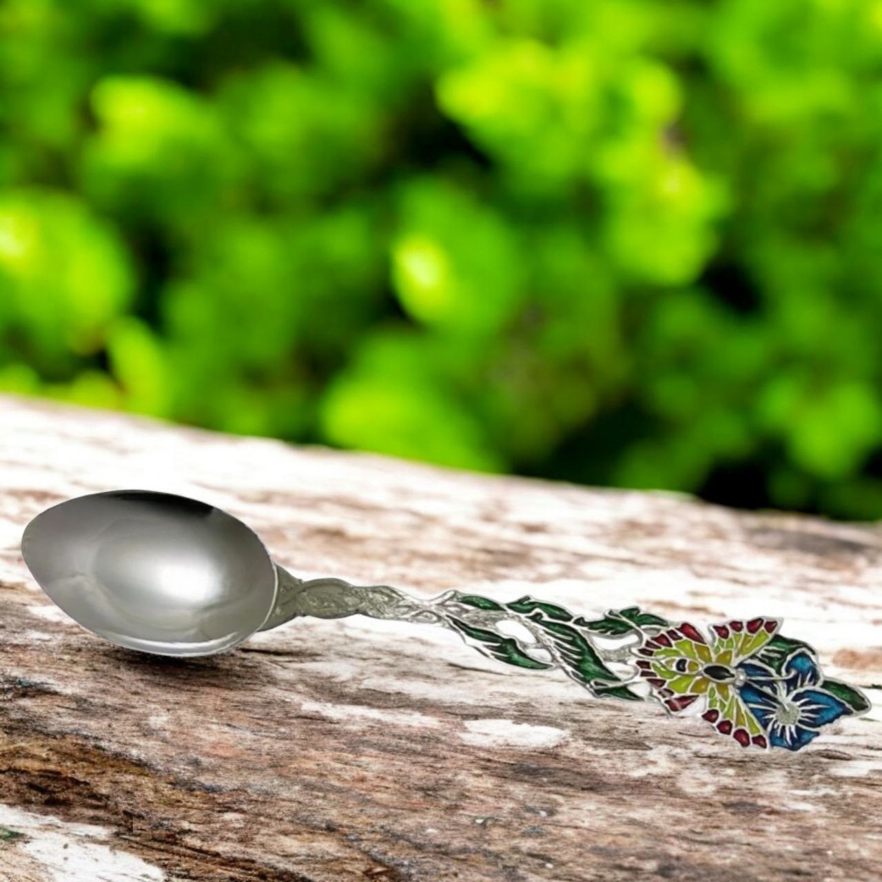 Elegant Handcrafted Sterling Silver Spoon with Enamel Butterfly Handle – Luxury Gift Boxed Collectible