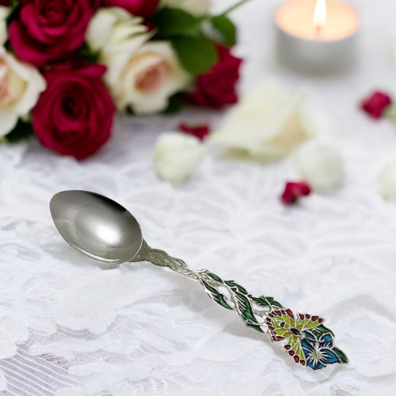 Elegant Handcrafted Sterling Silver Spoon with Enamel Butterfly Handle – Luxury Gift Boxed Collectible