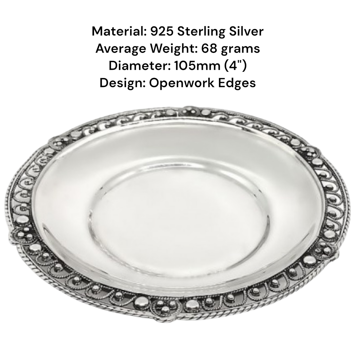 Elegant 925 Sterling Silver Saucer with Intricate Openwork Edges