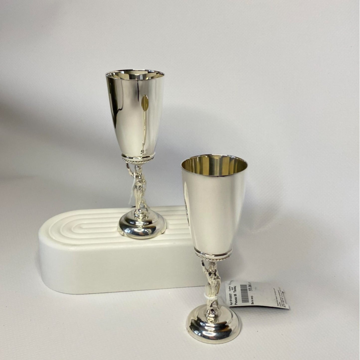 Sterling Silver Short Glasses Gift Set with a Girl Shape Stem for 2 Person in a Gift Box