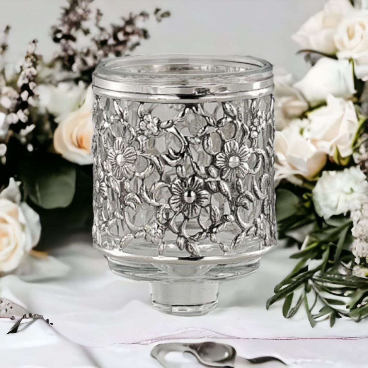 Silver Candle Holder with Grid Bologna