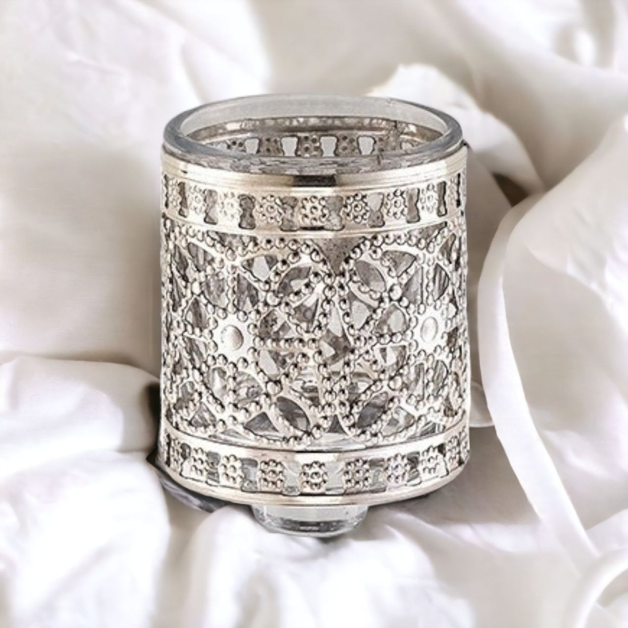 Silver Candle Holder with High Grid Verona