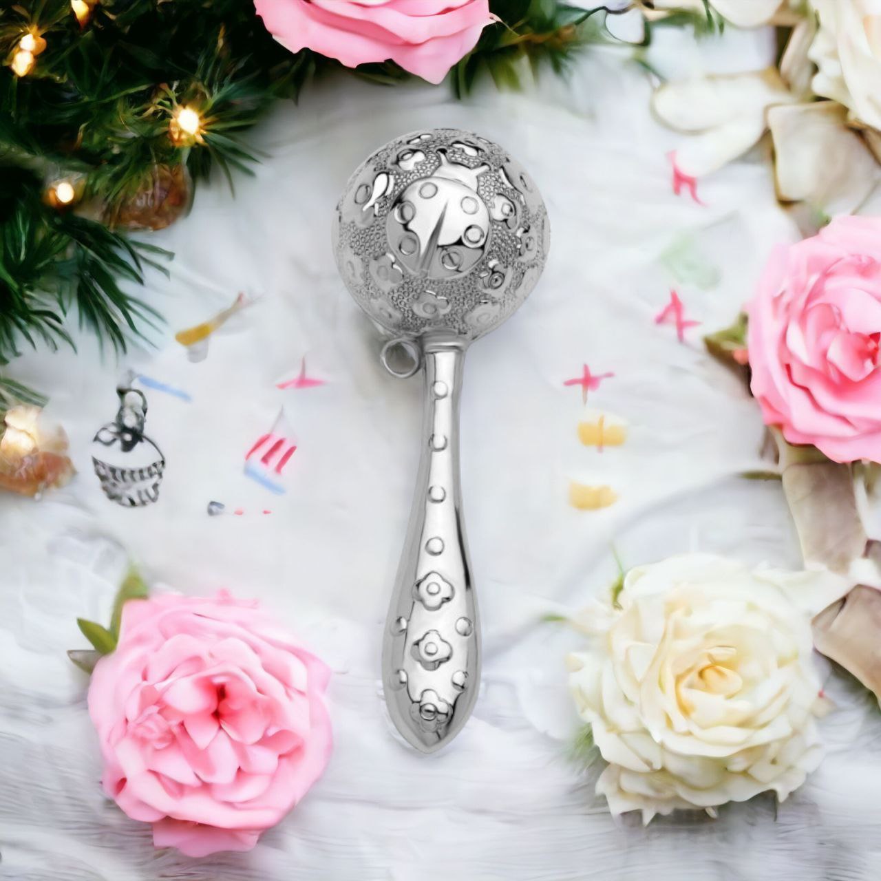 Siver Baby Rattle Little Miss