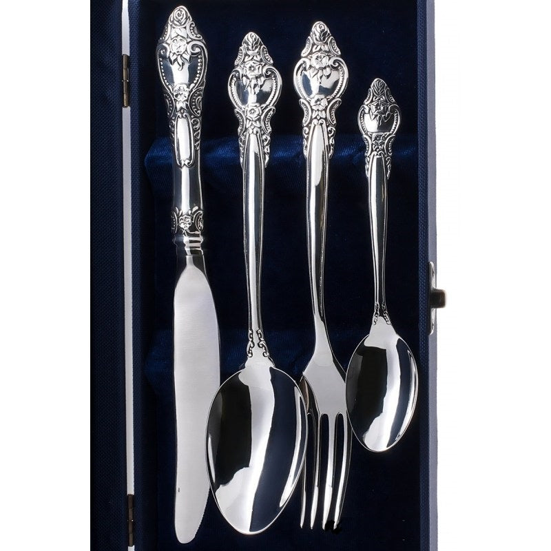 Silver Set Rosette (spoon, fork, knife, tea spoon)